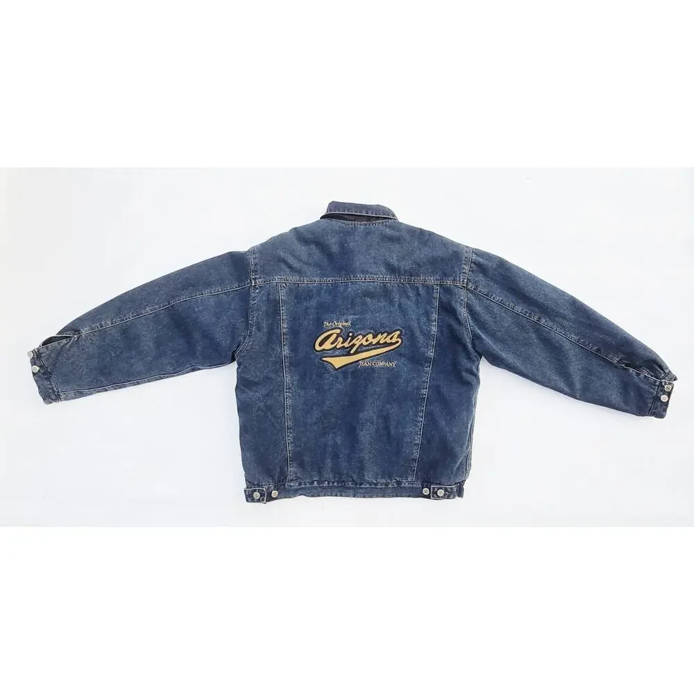 VTG Arizona Jeans Reversible Quilted Denim Jacket Men's Size Large Blue & Black